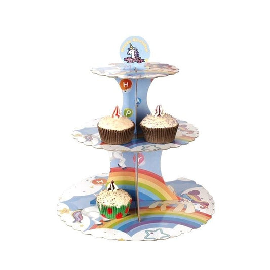 Suport Etajat pentru Prajituri, Vivimall, cu Tematica Unicorni si Curcubee, 3 Nivele, Model 4, Multicolor - vivimall.ro