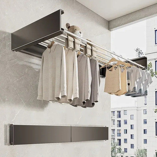 Suport Haine, Depozitare Si Uscare Rufe, Din Aluminiu, Pliabil, Impermeabil, Montare Prin Perforare, 80 Cm - vivimall.ro