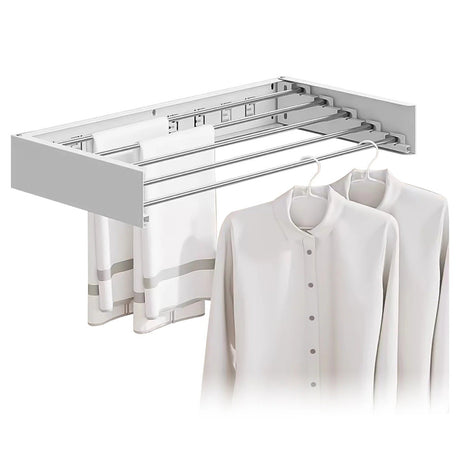 Suport Haine, Depozitare Si Uscare Rufe, Din Aluminiu, Pliabil, Impermeabil, Montare Prin Perforare, 80 Cm - vivimall.ro
