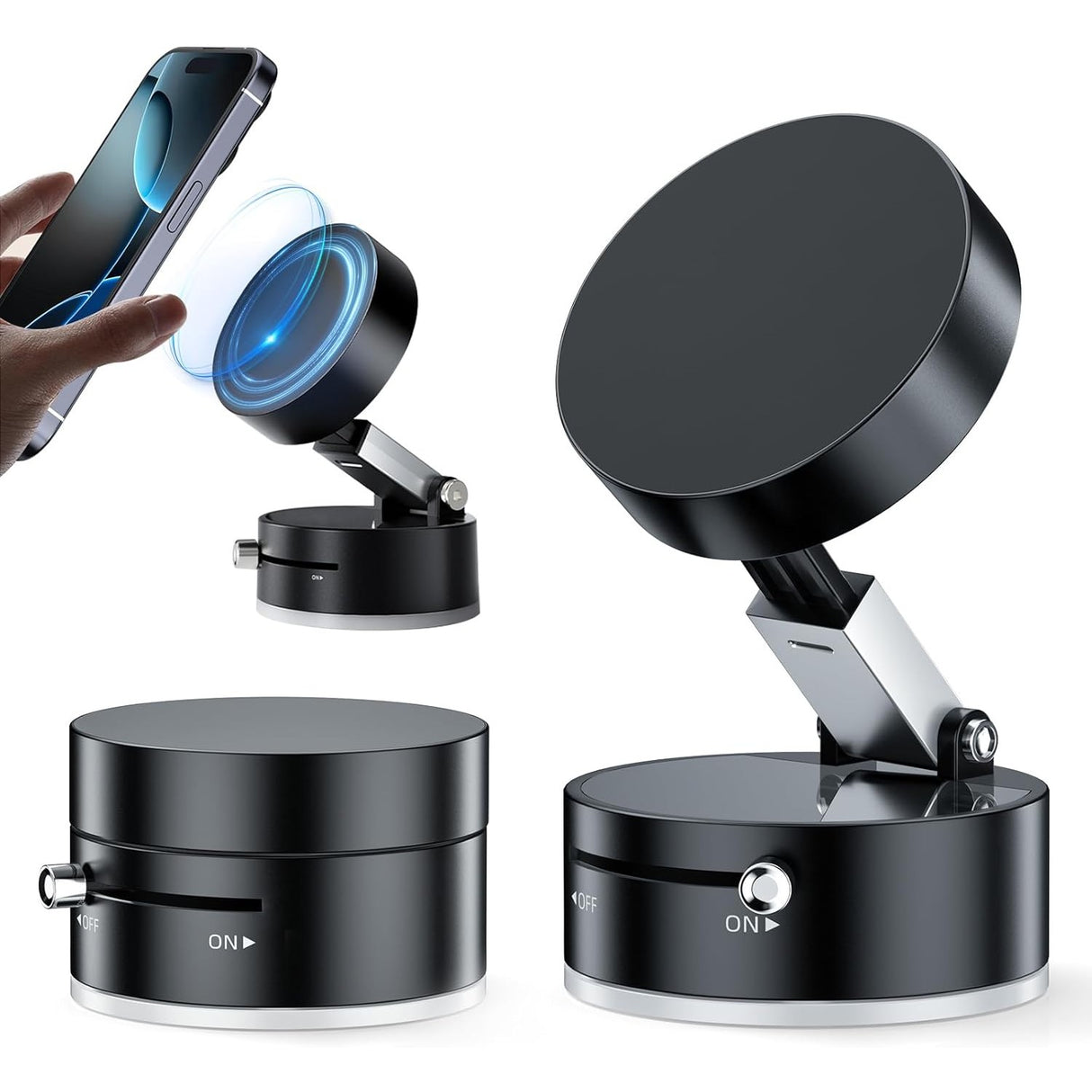Suport Magnetic Auto pentru Telefon, cu Ventuza, Pliabil si Retractabil, Fixare prin Vid si Magnet, Rotativ 360° - vivimall.ro
