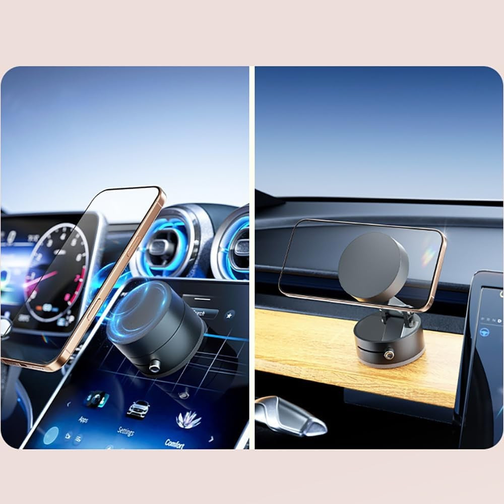 Suport Magnetic Auto pentru Telefon, cu Ventuza, Pliabil si Retractabil, Fixare prin Vid si Magnet, Rotativ 360° - vivimall.ro
