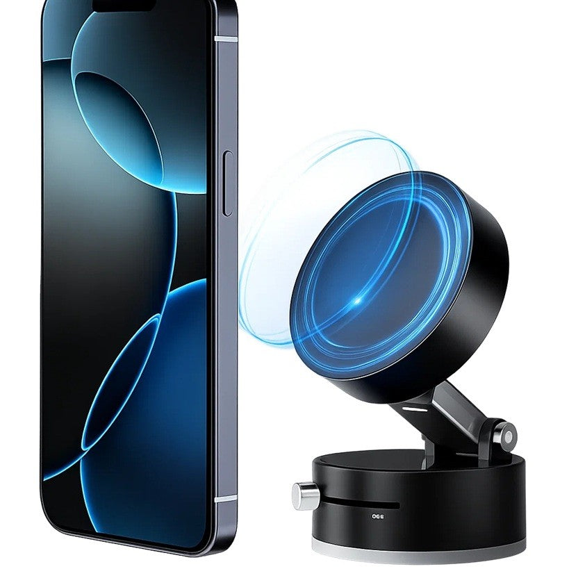 Suport Magnetic Auto pentru Telefon, cu Ventuza, Pliabil si Retractabil, Fixare prin Vid si Magnet, Rotativ 360° - vivimall.ro