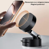 Suport Magnetic Auto pentru Telefon, cu Ventuza, Pliabil si Retractabil, Fixare prin Vid si Magnet, Rotativ 360° - vivimall.ro