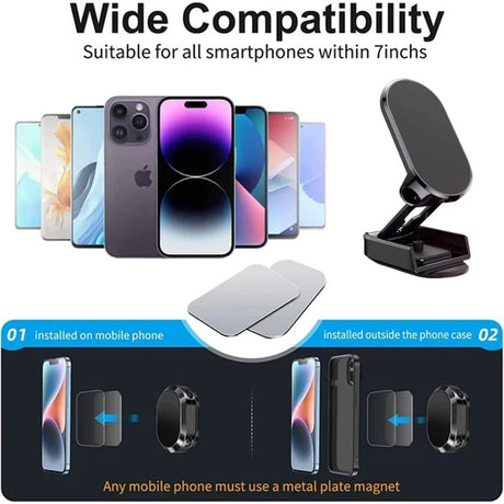 Suport auto magnetic multifuncțional Vivimall, Universal, compatibil cu toate dimensiunile de telefon, negru - vivimall.ro