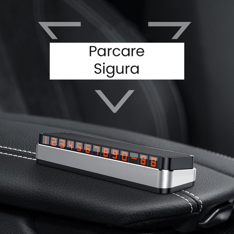 Suport număr telefon auto Vivimall deschis, cifre roșii vizibile, dimensiuni 150x52x60 mm, vedere de sus
