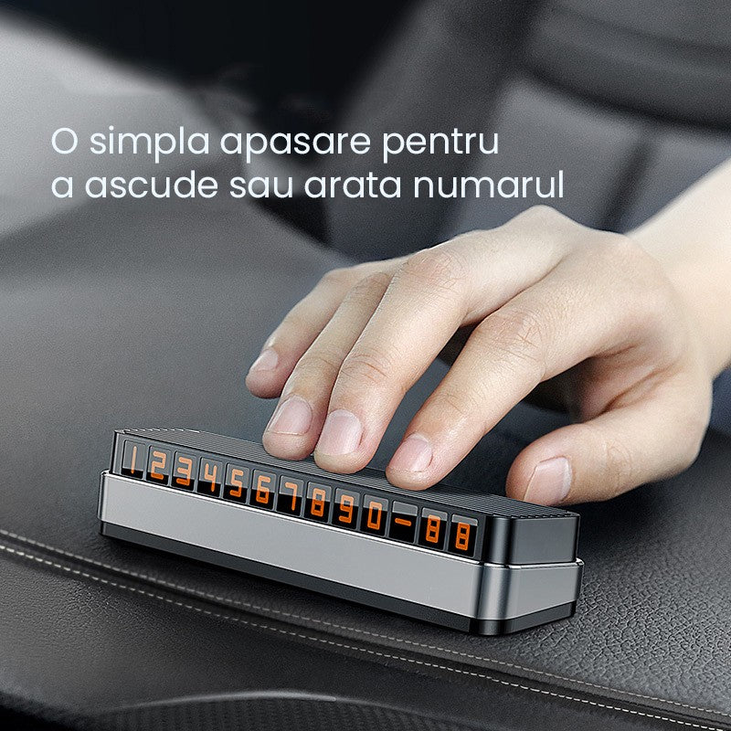 Detaliu sistem Pop-Up suport număr telefon Vivimall, mecanism ascundere cifre, carcasă gri