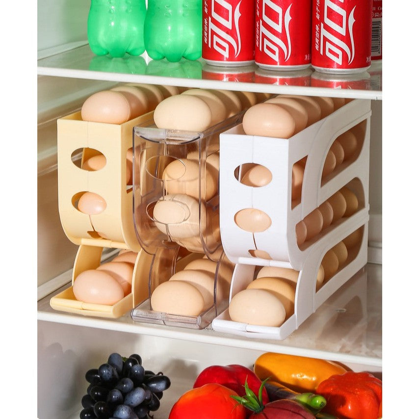 Suport Organizator pentru Oua, Flippy, pentru Frigiderul, Patru straturi,  32x20x7 cm, Transparent