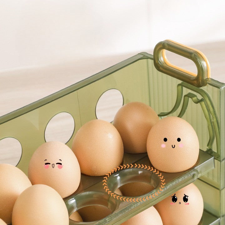 Suport Organizator pentru Oua, Vivimall, pentru Frigider, Verde transparent, Capacitate 20 oua, Doua straturi, cu Data de Expirare, 25.5x10x17 cm - vivimall.ro