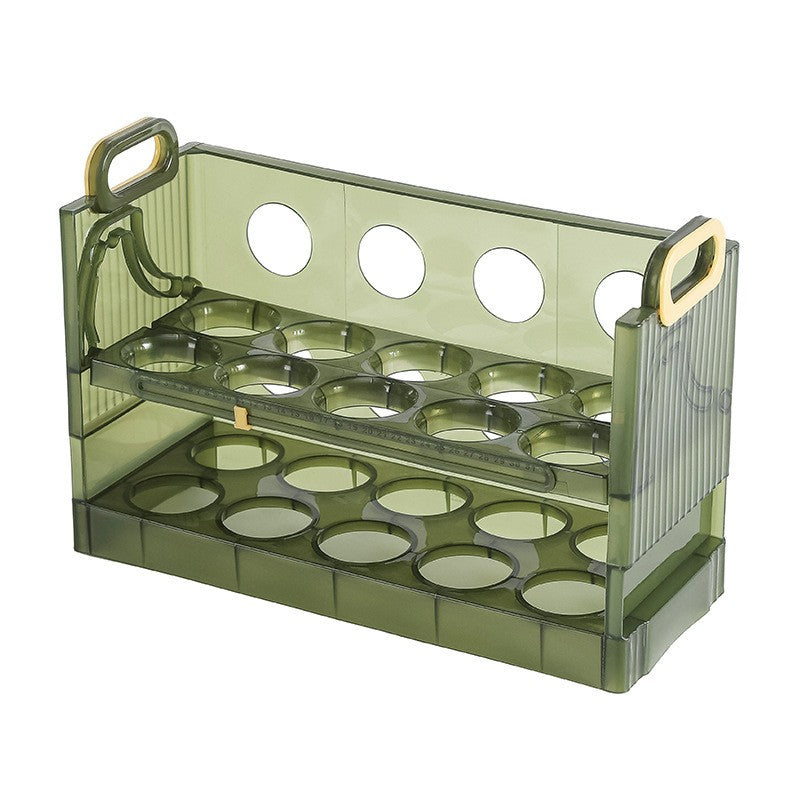 Suport Organizator pentru Oua, Vivimall, pentru Frigider, Verde transparent, Capacitate 20 oua, Doua straturi, cu Data de Expirare, 25.5x10x17 cm - vivimall.ro