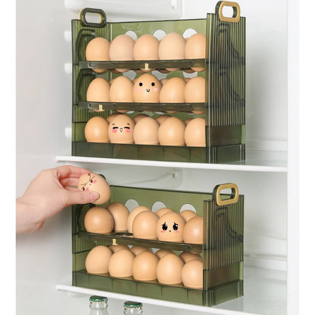 Suport Organizator Pentru Oua, Pentru Frigider, Verde Transparent, Capacitate 30 Oua, Trei Straturi, Cu Data De Expirare, 25.5X10X23 Cm - vivimall.ro