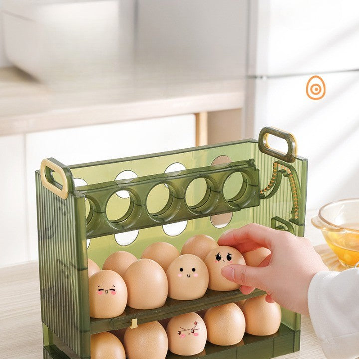 Suport Organizator Pentru Oua, Pentru Frigider, Verde Transparent, Capacitate 30 Oua, Trei Straturi, Cu Data De Expirare, 25.5X10X23 Cm - vivimall.ro