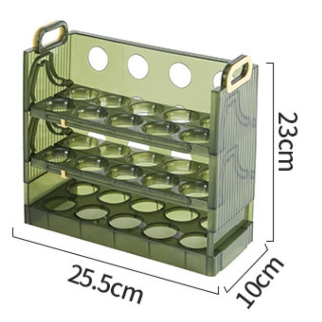 Suport Organizator Pentru Oua, Pentru Frigider, Verde Transparent, Capacitate 30 Oua, Trei Straturi, Cu Data De Expirare, 25.5X10X23 Cm - vivimall.ro
