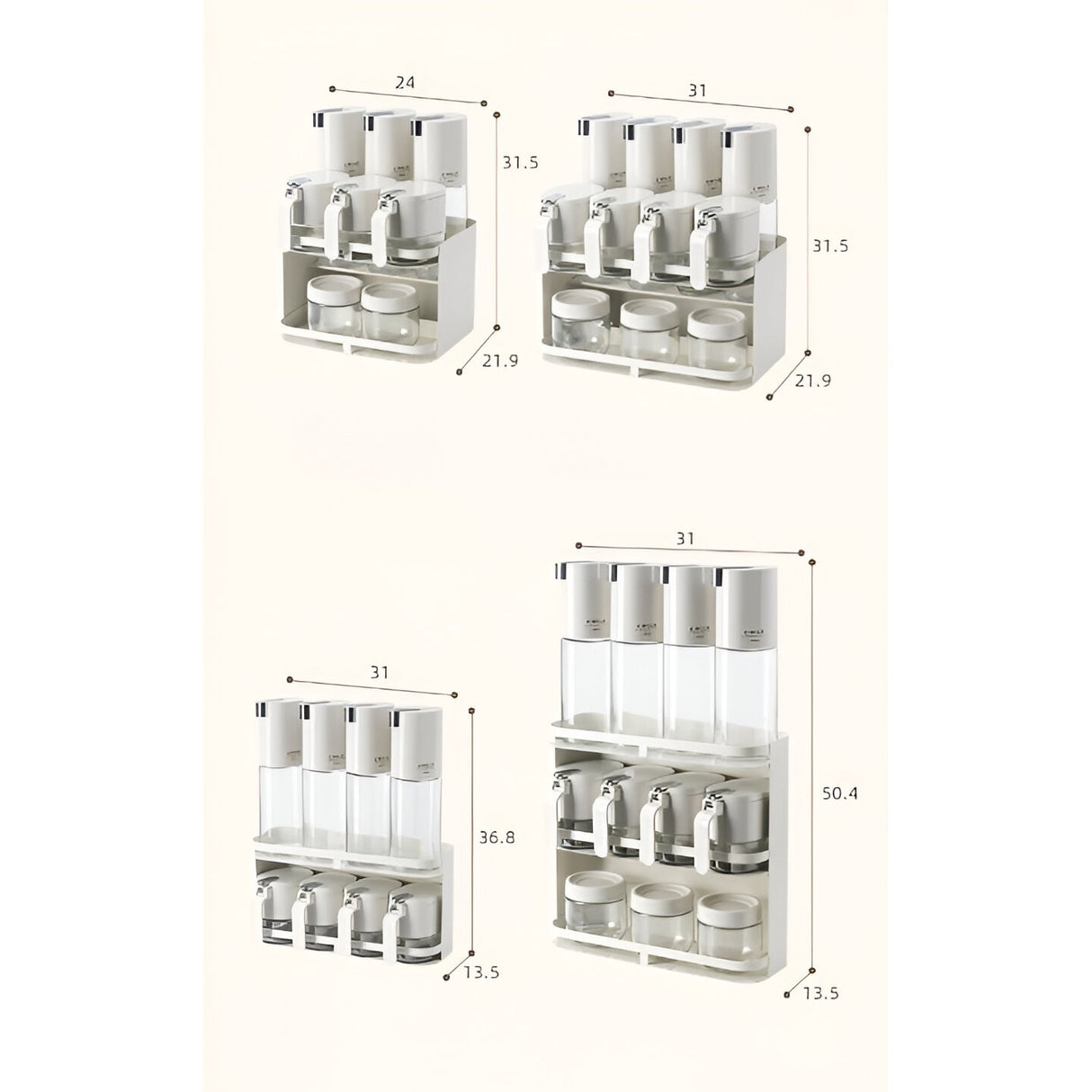 Suport Pentru Depozitare Condimente, Ulei, Otet, Montare Pe Perete Din 9 Piese, Uz Casnic, Pentru Bucatarie, 24 X 21.9 X 31.5Cm, Alb - vivimall.ro