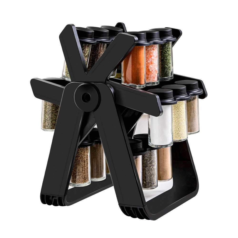 Suport Pentru Condimente Rotativ, Multifunctional, Pivotant 360A°, Portabil, Usor De Montat, 34X23 Cm, Abs/Sticla, Negru - vivimall.ro