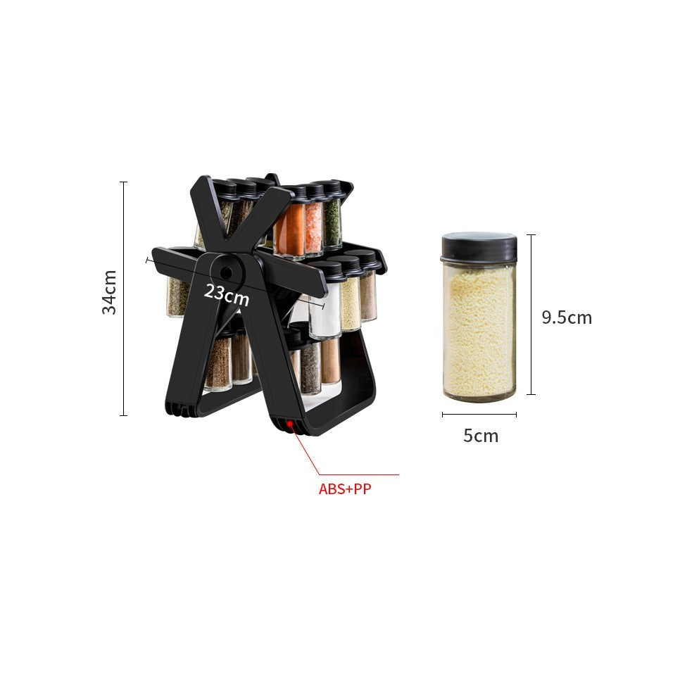 Suport Pentru Condimente Rotativ, Multifunctional, Pivotant 360A°, Portabil, Usor De Montat, 34X23 Cm, Abs/Sticla, Negru - vivimall.ro