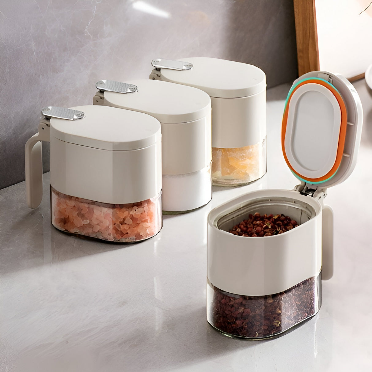 Suport pentru Depozitare Condimente, Ulei, Otet, Vivimall, Montare pe Perete din 9 Piese, Uz Casnic, pentru Bucatarie, 31x13.5x36.8cm, Alb - vivimall.ro