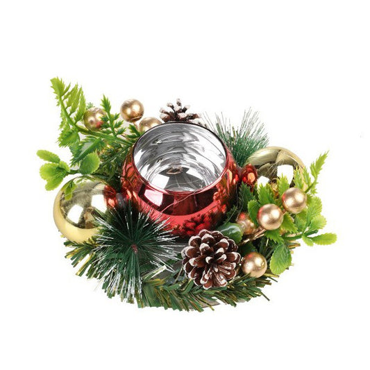 Suport pentru Lumanare de Craciun, Vivimall, Model Glob pentru Brad 2 Conuri, Sfesnic de Tip Ghirlanda, Decoratiune pe Masa de Craciun, 12 x 12 x 6 cm, Rosu - vivimall.ro