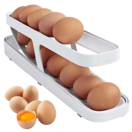 Suport Pentru Oua, Pentru Usa Frigiderului, Cu Doua Straturi, 36X8.2X10Cm, Alb - vivimall.ro