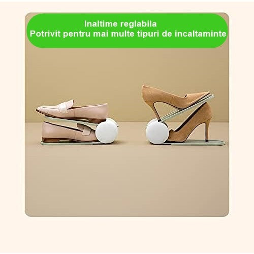 Suport pentru Pantofi, , cu Două Straturi, Organizator, Antiderapant și Durabil, Inălțime Reglabilă, 25.5x11x7.5 cm, Verde, 150 g - vivimall.ro