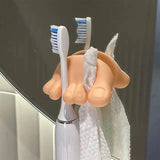 Suport De Baie, Multifunctional, Pentru Periute/Cabluri, Din Pvc, Cu Ventuza, Model Picior, 4 X 6.5 Cm, Crem - vivimall.ro