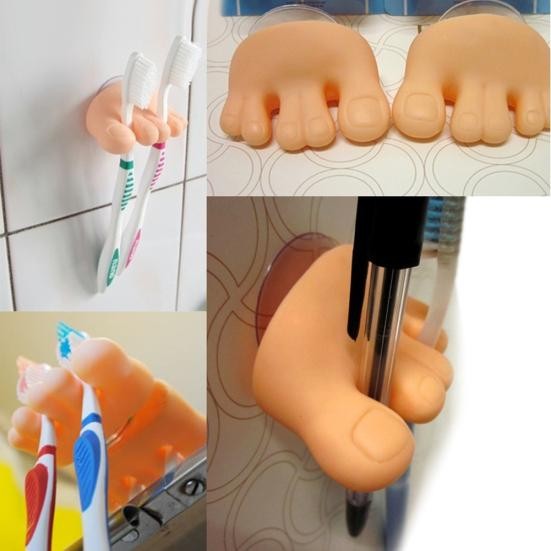 Suport De Baie, Multifunctional, Pentru Periute/Cabluri, Din Pvc, Cu Ventuza, Model Picior, 4 X 6.5 Cm, Crem - vivimall.ro