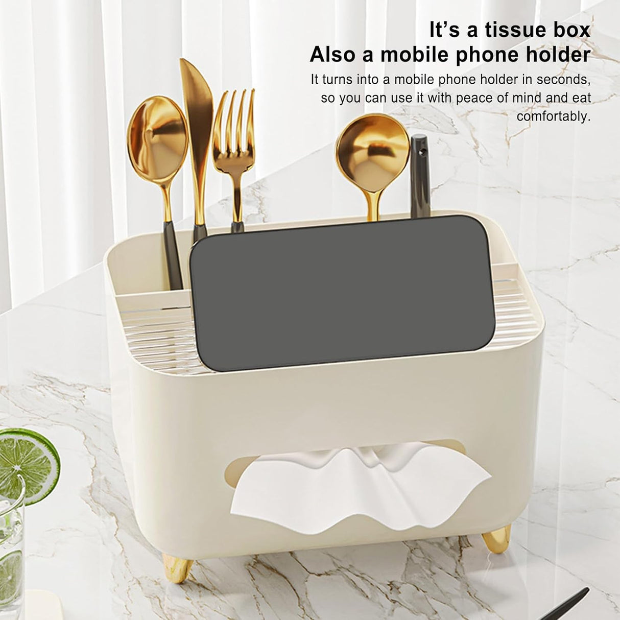 Suport Pentru Servetele, Cutie Multifunctionala, Design Minimalist, Abs, Cu Suport Pentru Obiectele Personale, Pentru Birou, Crem - vivimall.ro
