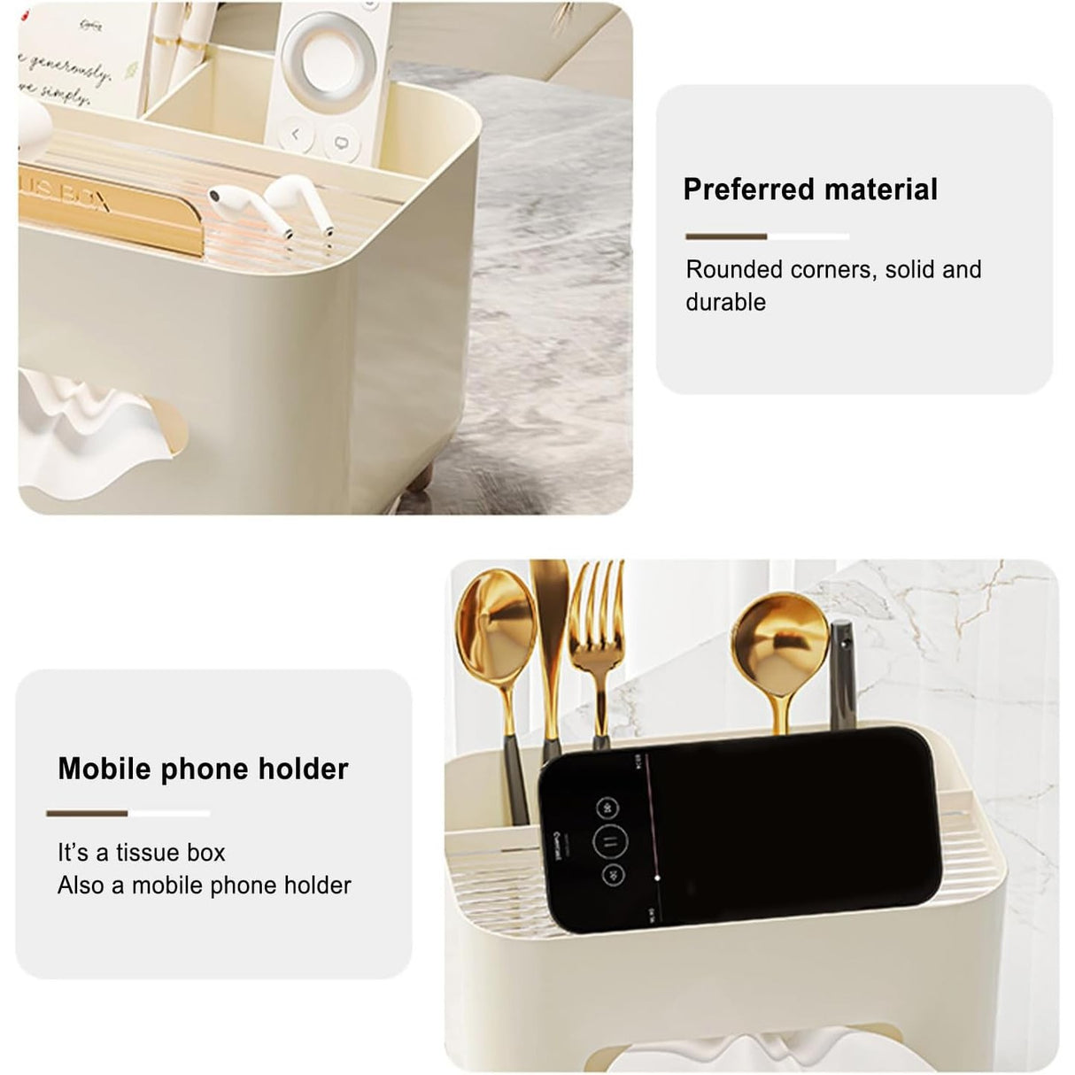 Suport Pentru Servetele, Cutie Multifunctionala, Design Minimalist, Abs, Cu Suport Pentru Obiectele Personale, Pentru Birou, Crem - vivimall.ro