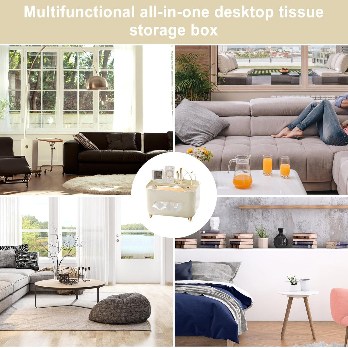 Suport Pentru Servetele, Cutie Multifunctionala, Design Minimalist, Abs, Cu Suport Pentru Obiectele Personale, Pentru Birou, Crem - vivimall.ro