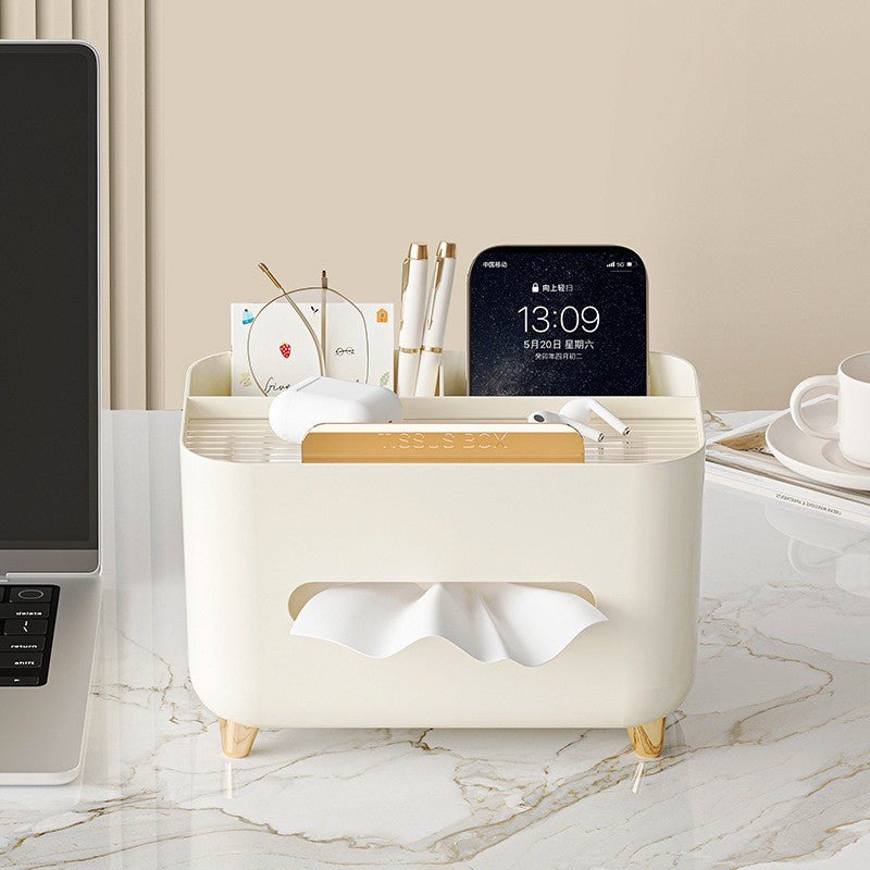 Suport Pentru Servetele, Cutie Multifunctionala, Design Minimalist, Abs, Cu Suport Pentru Obiectele Personale, Pentru Birou, Crem - vivimall.ro