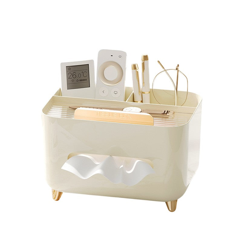 Suport pentru Servetele, Vivimall, Cutie Multifunctionala, Design Minimalist, ABS, cu Suport pentru Obiectele Personale, pentru Birou, 21x15x13 cm, Crem - vivimall.ro