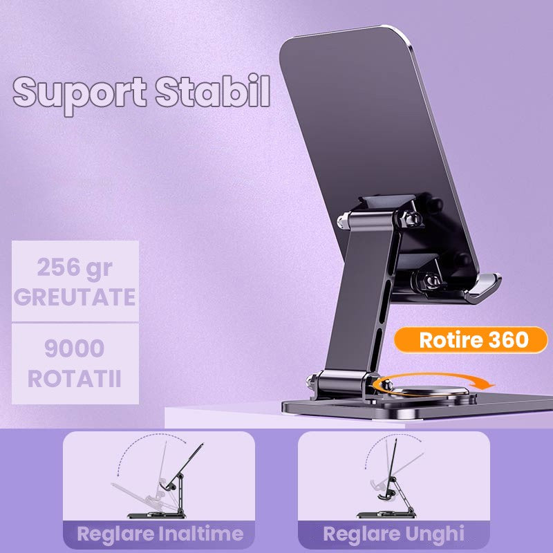 Suport pentru Telefon, Vivimall, Suport Pliabil pentru Streaming, din Aliaj de Aluminiu, Compatibil cu Tableta, pentru Birou, 14.6 x 11.5 x 7 cm, Aurora Silver - vivimall.ro