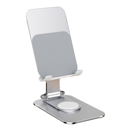 Suport telefon pliabil din aliaj de aluminiu Aurora Silver, vedere frontală, dimensiuni 14.6 x 11.5 x 7 cm