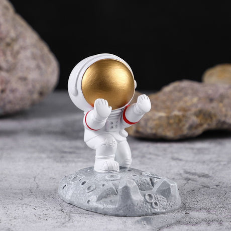 Suport pentru Telefon, Flippy, Suport de Birou pentru Telefon, Suport Telefon pentru Copii, Model Astronaut, Model 2, 9 x 8.5 x 6.5 cm, Plastic, Alb - vivimall.ro