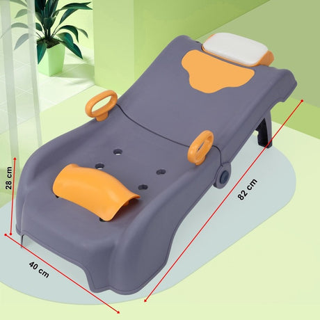 Suport Pliabil pentru Spalat Parul Vivimall, Pentru Copii, 0 - 16 ani, cu Picioare Antialunecare, Material Polipropilena, Suport Cap Reglabil, cu Manere, 82 x 40 x 28 cm, Bleumarin