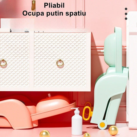 Suport Pliabil pentru Spalat Parul Vivimall, Pentru Copii, cu Scurgere, cu Picioare Antialunecare, Material Polipropilena, Suport Cap Reglabil, cu Manere, 110 x 35 x 21 cm, Roz