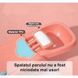 Suport Pliabil pentru Spalat Parul Vivimall, Pentru Copii, cu Scurgere, cu Picioare Antialunecare, Material Polipropilena, Suport Cap Reglabil, cu Manere, 110 x 35 x 21 cm, Roz
