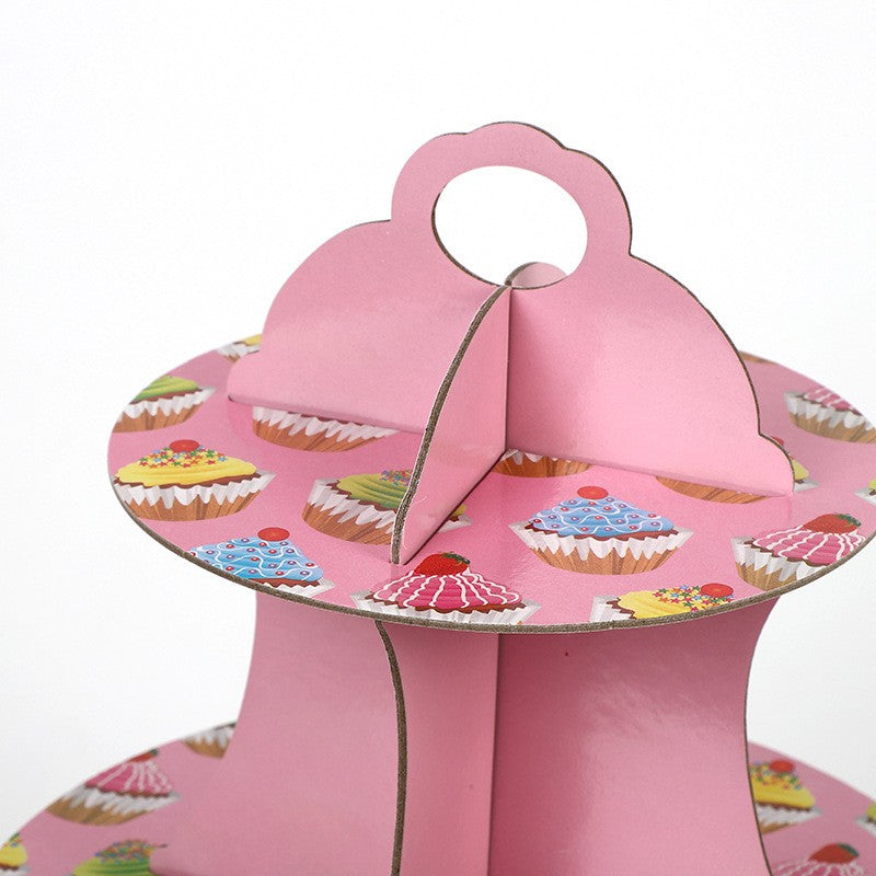 Suport Prajituri, Flippy, 3 Etaje, Design de Petrecere, pentru Prajituri, Candy Bar, din Carton, Roz/Multicolor - vivimall.ro