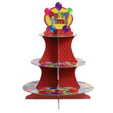 Suport Prajituri, Flippy, 3 Etaje, Design de Petrecere, pentru Prajituri, Candy Bar, din Carton, Rosu/Multicolor - vivimall.ro