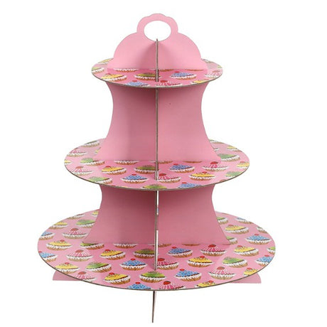 Suport Prajituri, Flippy, 3 Etaje, Design de Petrecere, pentru Prajituri, Candy Bar, din Carton, Roz/Multicolor - vivimall.ro