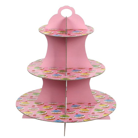 Suport Prajituri, Vivimall, 3 Etaje, Design de Petrecere, pentru Prajituri, Candy Bar, din Carton, Roz/Multicolor - vivimall.ro