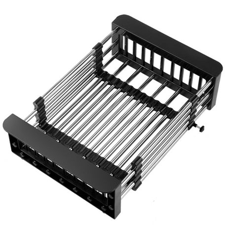 Suport Scurgere Extensibil Pentru Bucatarie, Uscator Vase Din Otel Inoxidabil, Suport Tacamuri Si Pahare, Suport Pentru Fructe Si Legume, 29 X 22 X 9.5 Cma-Negru - vivimall.ro