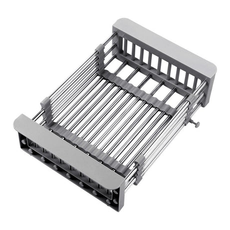 Suport Scurgere Extensibil Pentru Bucatarie, Uscator Vase Din Otel Inoxidabil, Suport Tacamuri Si Pahare, Suport Pentru Fructe Si Legume, 29 X 22 X 9.5 Cma-Gri - vivimall.ro