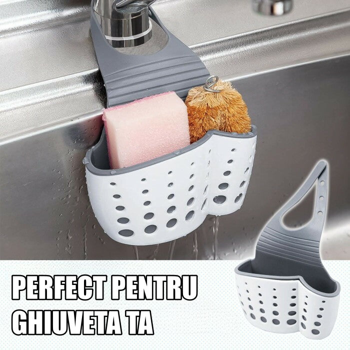Suport Scurgere Pentru Burete Si Laveta De Vase Bucatarie, Curea Reglabila, Plastic Flexibil, 15X 5X 21Cm - vivimall.ro