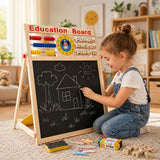 Detaliu abac și ceas educativ pe tabla magnetică Flippy, litere și cifre incluse, cadru lemn