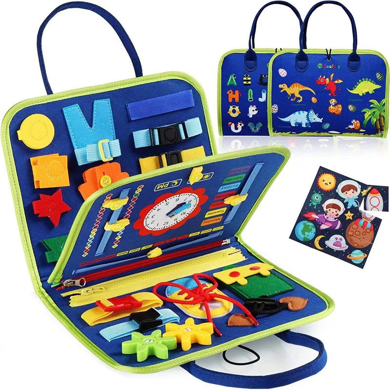 Carte Senzoriala Educativa Montessori, Dezvoltare Abilitati Motorii, 3 Pagini, Model Alfabet, 28X25X4 Cm, Albastru - vivimall.ro