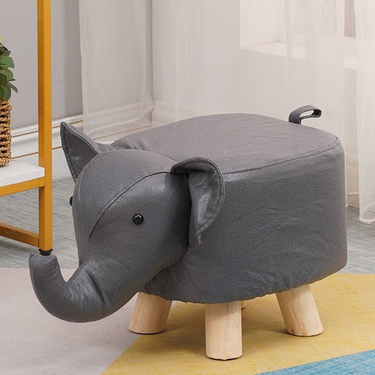 Taburet pentru Copii, Vivimall, Scaun Tip Taburet, Model Elefant, din Lemn Masiv, Scaun pentru Copii, 30 x 25 x 25 cm, Gri inchis - vivimall.ro