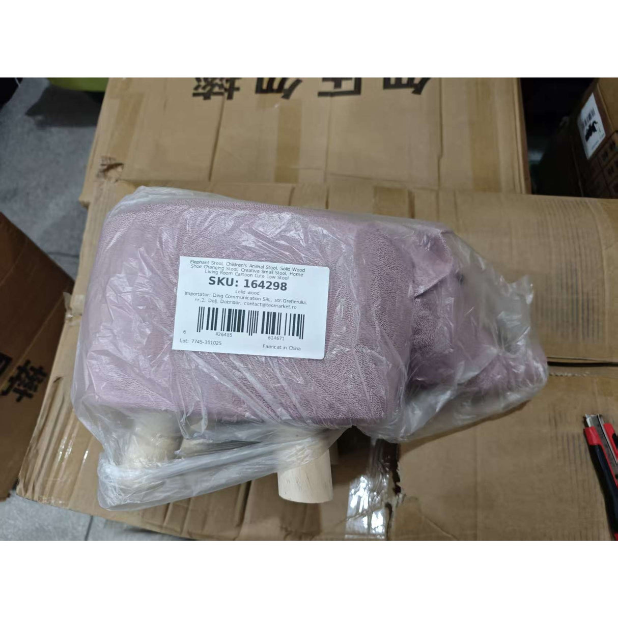 Taburet pentru Copii, Flippy, Scaun Tip Taburet, Model Elefant, din Lemn Masiv, Scaun pentru Copii, 30 x 25 x 25 cm, Roz - vivimall.ro