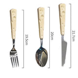 Tacamuri Pentru Copii, Set 3 Piese, Tacamuri Pentru Dejun, Lingura Furculita Cutit, Stil Italian, Manere Forma Cascaval Plastic, Inox, 23 Cm, Auriu - vivimall.ro