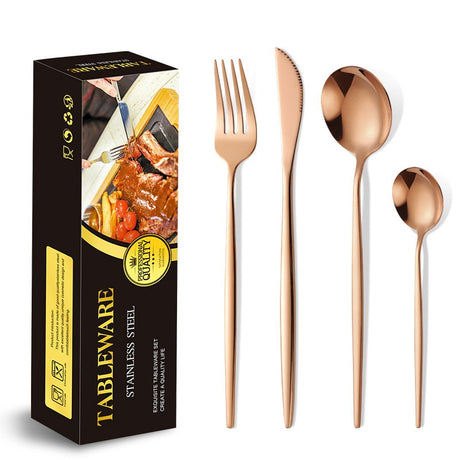 Tacamuri Portugheze, Set Din 24 De Piese Din Otel Inoxidabil, 6 Cutie, 6 Furculite, 6 Linguri De Masa, 6 Linguri Pentru Ceai, Gold - vivimall.ro
