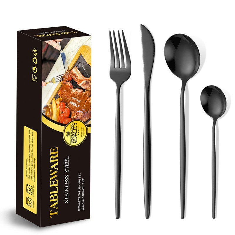 Tacamuri Portugheze, Set Din 24 De Piese Din Otel Inoxidabil, 6 Cutie, 6 Furculite, 6 Linguri De Masa, 6 Linguri Pentru Ceai, Negru Cosmic - vivimall.ro